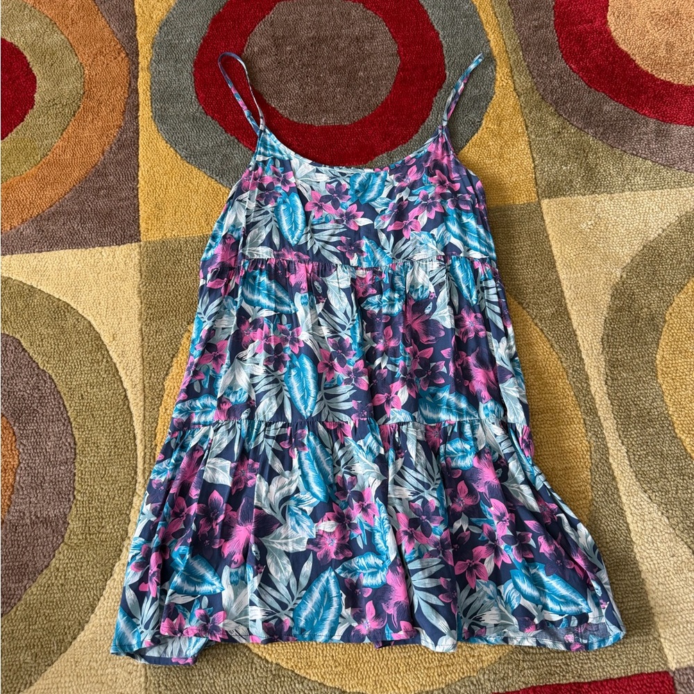 American Eagle Back Cutout Loose Flowy Mini Dress Floral Print Tropical Large